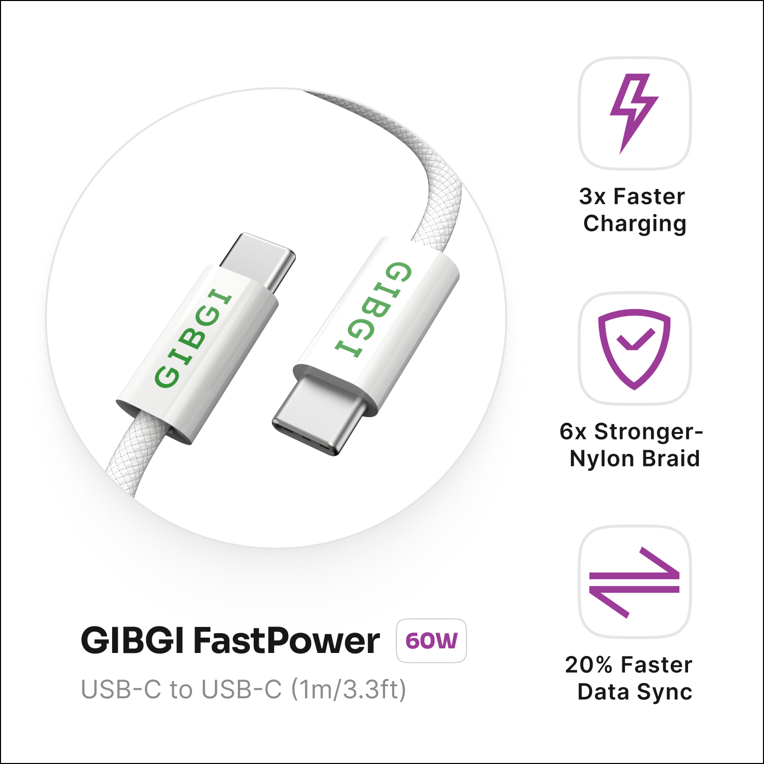 GIBGI FastPower USB C to USB C Cable 60W