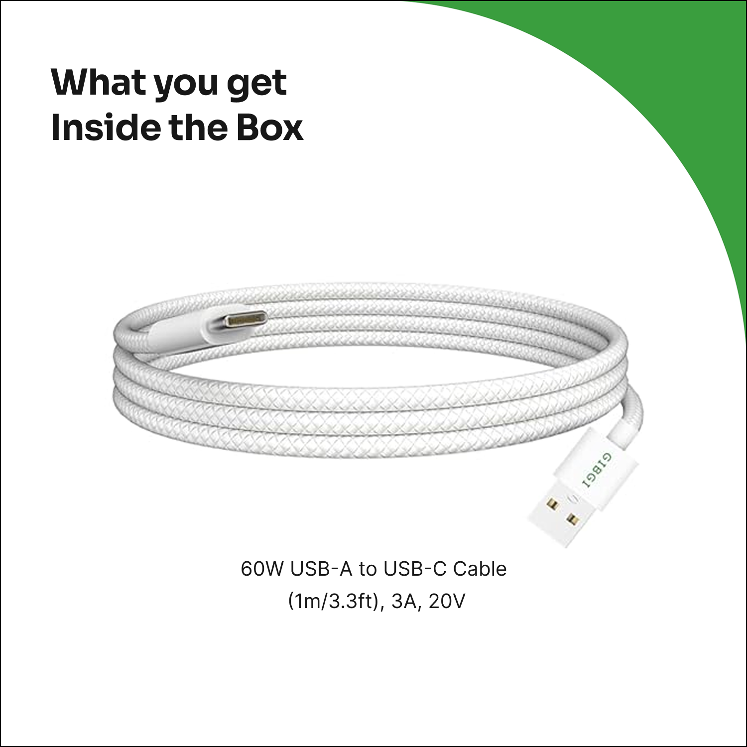 GIBGI FastPower USB A to USB C 60W Fast Charging Cable