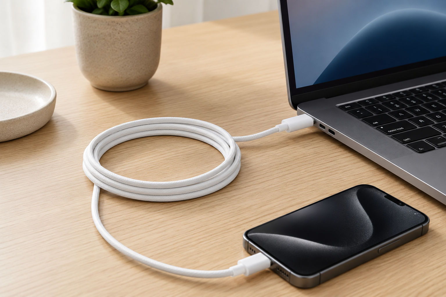 GIBGI FastPower 60W USB-C to USB-C Charging Cable (2m Nylon Braided, White) – view 4