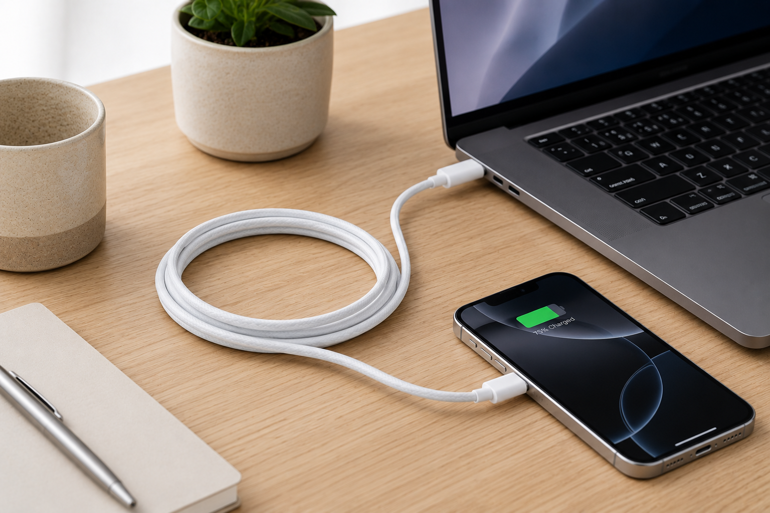 GIBGI FastPower 60W USB-C to Lightning Charging Cable (1m Nylon Braided, White) – view 4