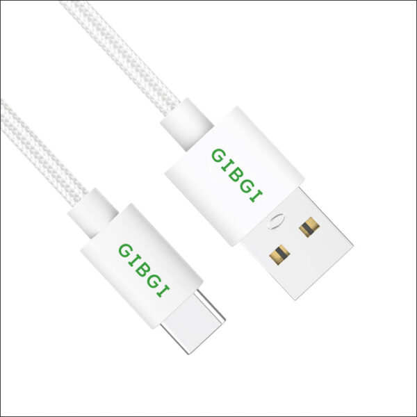 GIBGI FastPower 60W USB-A to USB-C nylon braided charging cable in white
