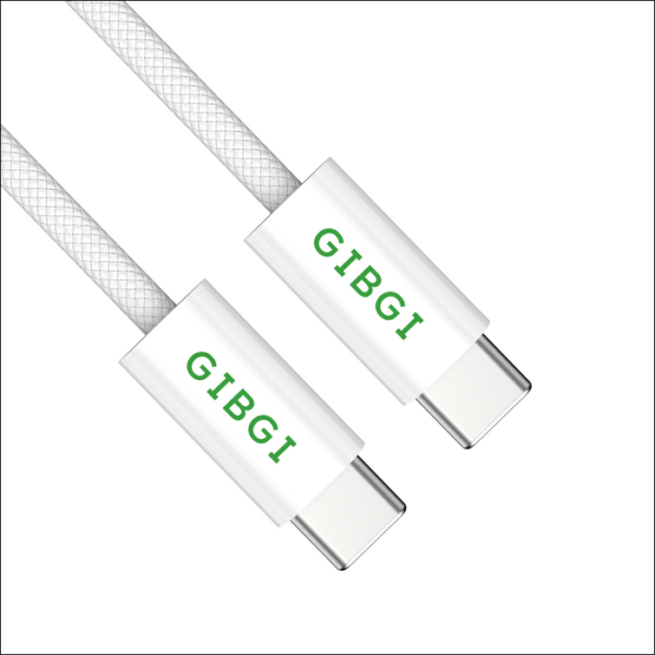 GIBGI FastPower 60W USB-C to USB-C nylon braided charging cable in white